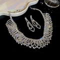 Luxurious sparkling rhinestone fringe necklace and earring jewelry set in silver - Style 20 Fan Tassel Choker
