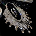 Exaggerated silver tassel rhinestone necklace and earrings jewelry set for wedding party - Multi-Layer Fringe Large Drop Style (60#)