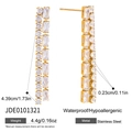 Gold stainless steel long tassel drop earrings with clear square crystal stones - Double Row Square Rhinestone Tassel Style (JDE0101321) / Gold