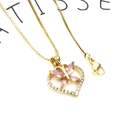 Gold heart butterfly necklace with pink marquise stones and micro-paved zircon details - Pink Butterfly Heart Necklace (17+Necklace)