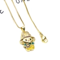 Detailaufnahme einer vergoldeten Halskette mit Cartoon-Mädchen-Anhänger aus Emaille und Zirkonia - Stil 4 Rosa Outfit Mädchen (Mit Halskette)