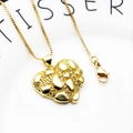 Gouden hartvormige hanger ketting met reliëftextuur en boxketting bovenaanzicht - 1+Halsketting (Hart Nugget Kettingset)