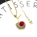 Gold cherry necklace with micro-paved zircon heart and red stone pendant on wheat chain - Cherry Heart Style Necklace Set (Pendant + Chain) (1+Chain)