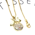Close-up of gold-plated cherry pendant with white zircons and a cute smiling face design - Smiley Cherry Style Necklace Set (Pendant + Chain) (3+Chain)