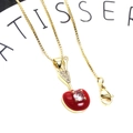 Detailed macro view of cherry pendant necklace with red enamel and pavé cubic zirconia - Pave Zirconia Red Cherry Style Necklace Set (Pendant + Chain) (4+Chain)