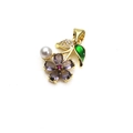 Macro detail of gold flower pendant with purple zircons and white pearl on white background - Purple Pendant Only (Without Chain)
