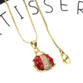 Gold-plated box chain necklace with ladybug pendant in red enamel and white crystals - Ladybug Style Necklace Set (Pendant + Chain) (7+Chain)