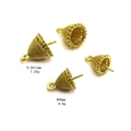 Macro detail of copper plated gold teardrop pendant caps with size and weight parameters - Style A / Large / Gold