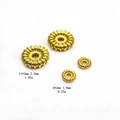 Macro detail of gold plated gear beads showing dimensions and radial texture for jewelry - Style F Gear Pattern (5mm) / Gold