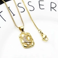 Gouden ketting met een getextureerde rechthoekige hanger met een zirkonia halve maan - 19+Halsketting (Rechthoek Maan Zirkonia Kettingset)