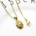 Vergulde koperen box ketting met een vintage ovale hanger met religieus reliëfmotief - 22+Halsketting (Ovaal Heilige Kettingset)