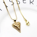 Gouden hartvormige hanger ketting met micro-pave zirkonen en gouden box-ketting - 23+Halsketting (Hart Zirkonia Kettingset)