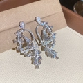 Elegant French birdcage drop earrings with full diamond pavé and silver needles. - Bird and Leaf Dangle (45#)