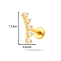 Gouden G23 titanium gebogen piercing met vijf heldere zirkonia's, hoogte van 1,03 cm - Vijf-Stenen Ingelegde Boog Stijl (T2586-9) / Goud