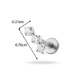 G23 titanium labret piercing met drie gebogen zirkonia steentjes en platte achterkant - Drie-Stenen Horizontale Boog Stijl (T2586-4) / Zilver