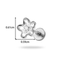 Titanium bloem labret stud met zirconia, zilveren afwerking, maat 0,61 cm x 0,59 cm - Vijfbladige Bloemvorm Stijl (T2586-5) / Zilver