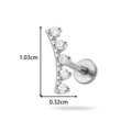 Gebogen G23 titanium legering labret piercing met vijf heldere CZ-stenen, 1,03 cm hoog - Vijf-Stenen Ingelegde Boog Stijl (T2586-9) / Zilver