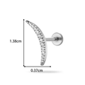 Titanium maanvormige push-pin labret stud met zirkonia, lengte 1,38cm, zilverkleur - Halve Maan Inleg Strass Stijl (T2586-10) / Zilver
