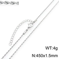 Professionelle silberne Edelstahl-Kordelkette Halskette 1,5 mm Breite für Damen und Herren - Seilkette (KN298246-GC)