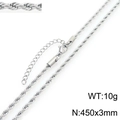 Silberne Halskette aus Edelstahl mit Karabinerverschluss 45 cm Länge 3 mm Breite - Seilkette (KN298250-GC)