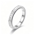 Close-up of rotating titanium steel ring with single row of clear cubic zirconia - 7 / Square Style / Silver