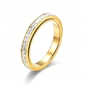Close-up of a gold-plated stainless steel spinner ring with a row of clear cubic zirconia - 7 / Square Style / Gold