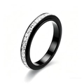 Close-up of black titanium steel ring with sparkling single row crystal inlay finish - 7 / Square Style / Black