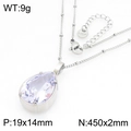 Elegant stainless steel necklace with lavender water drop glass pendant and bead chain. - Light Purple Water Drop Glass Pendant Necklace / Silver (KN300989-GC)