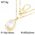 Elegant gold stainless steel necklace with teardrop crystal pendant and satellite chain - Transparent Water Drop Glass Pendant Necklace / Gold (KN300990-GC)