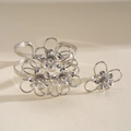 Elegant silver hollow flower cuff bracelet and ring set with a high-polish finish - Flower Bracelet and Ring Set (72#) / Silver
