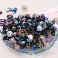 Colorful electroplated acrylic bead set with aurora flower and star shapes for DIY jewelry - Black