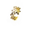 Verstellbarer goldener Wabenring mit Zirkonia im Baguetteschliff in geometrischer Optik - Baguette-Schliff Edelstein Stil / Einstellbar Offen / Gold