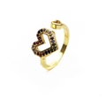 Detail eines verstellbaren Goldrings mit Herzdesign und bunten Regenbogensteinen - Buntes Herz-Stil / Einstellbar Offen / Gold