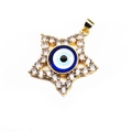 Macro view of gold-plated star pendant featuring a zircon frame and blue evil eye detail - Blue