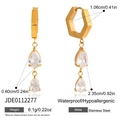 Détail de boucles d'oreilles créoles hexagonales en acier avec zircone en forme de poire. - Style Zirconium en Forme de Goutte d'Eau Superposé (JDE0112277)