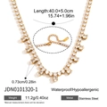 Vista detallada del collar de acero inoxidable con circonitas y especificaciones - Cadena de Clavícula con Colgante de Circonia Ovalada (JDN0101320-1) / Dorado