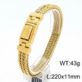 Vintage gold men's woven stainless steel bracelet with 220mm length and 43g weight - Thick Woven Texture (KB185412-KJX) / 22.0x1.1cm / Gold (KB185412-KJX)