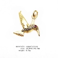 Close-up of golden hummingbird charm with cubic zirconia inlay and product dimensions - Flying Pose Hummingbird (7#)