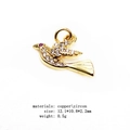 Detailed close-up of a zircon bird pendant in gold copper with 12.1x10.8mm dimensions - Pink Eye Accent Bird (16#)