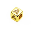 6mm gold cube charm with micro-pave zircon letter A for DIY bracelet making - 14k Gold Plated 6mm (2.5mm Hole) / Letter A - Gold