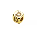 Golden 6mm micro-pave zircon letter D square charm bead for DIY jewelry making - 14k Gold Plated 6mm (2.5mm Hole) / Letter D - Gold