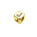 Golden 6mm square bead with micro-paved letter J zircon for DIY jewelry bracelets - 14k Gold Plated 6mm (2.5mm Hole) / Letter J - Gold