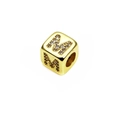 Gold plated 6mm square bead featuring cubic zirconia letter M for DIY jewelry - 14k Gold Plated 6mm (2.5mm Hole) / Letter M - Gold