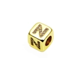 6mm gold micro-pave zircon cube charm bead with letter N for DIY jewelry making - 14k Gold Plated 6mm (2.5mm Hole) / Letter N - Gold
