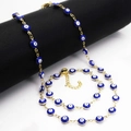Parure de bijoux dorée avec collier et bracelet œil maléfique et perles en émail bleu - Ensemble / Bleu