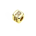 Golden 6mm cube bead with letter R and micro-pave cubic zirconia for DIY jewelry - 14k Gold Plated 6mm (2.5mm Hole) / Letter R - Gold
