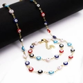 Parure de collier œil protecteur doré avec perles émaillées colorées et fermoir - Ensemble / Multicolore