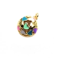 Close-up of heart-shaped hollow golden pendant with colorful enamel lacquer inlay - Colorful