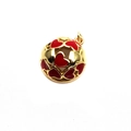 Detail of a golden spherical charm with hollow red oil-dripped heart patterns - Red