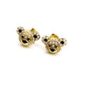 Close-up of bear earrings in 18K gold plated copper with inlaid white pearls - Artificial Pearl Bear Style (6)